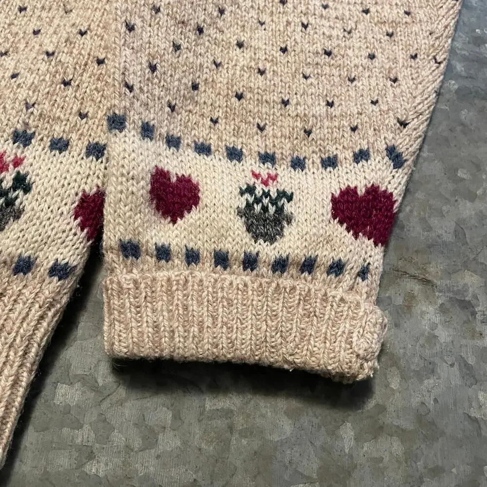 Vintage 90s Eddie Bauer Wool Heart Cardigan Sweater Medium Grandma Cottagecore - Picture 3 of 13